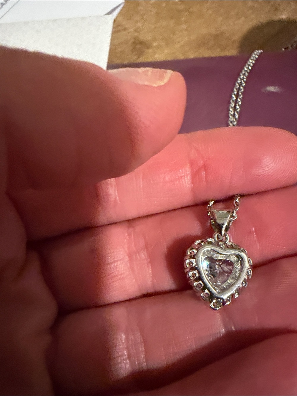 Silver Heart Pendant Necklace with Pink Center Stone 925 with purity
